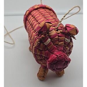 Mexican Hand Woven Natural Palm Straw Pig Purse Crossbody Bag‎